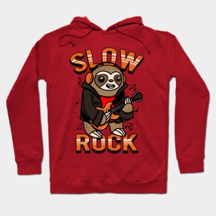 Funny Cute Kawaii Sloth Rocker Playing Guitar Slow Rock Cartoon Hoodie